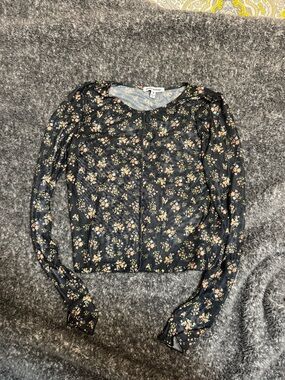 Pretty Garbage Navy Floral Sheer Long Sleeve Top